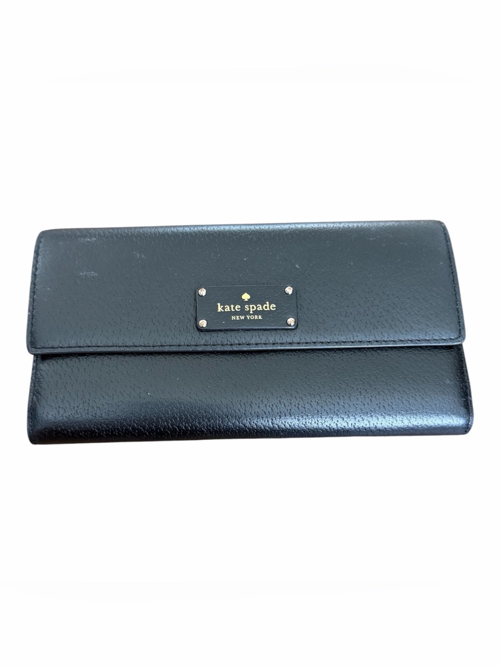 kate spade Black Leather Flap Continental Wallet with Logo Plaque